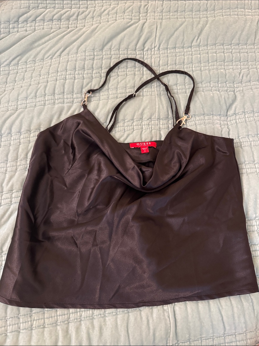 GUESS Black Satin Cowl-Neck Camisole with Adjustable Straps